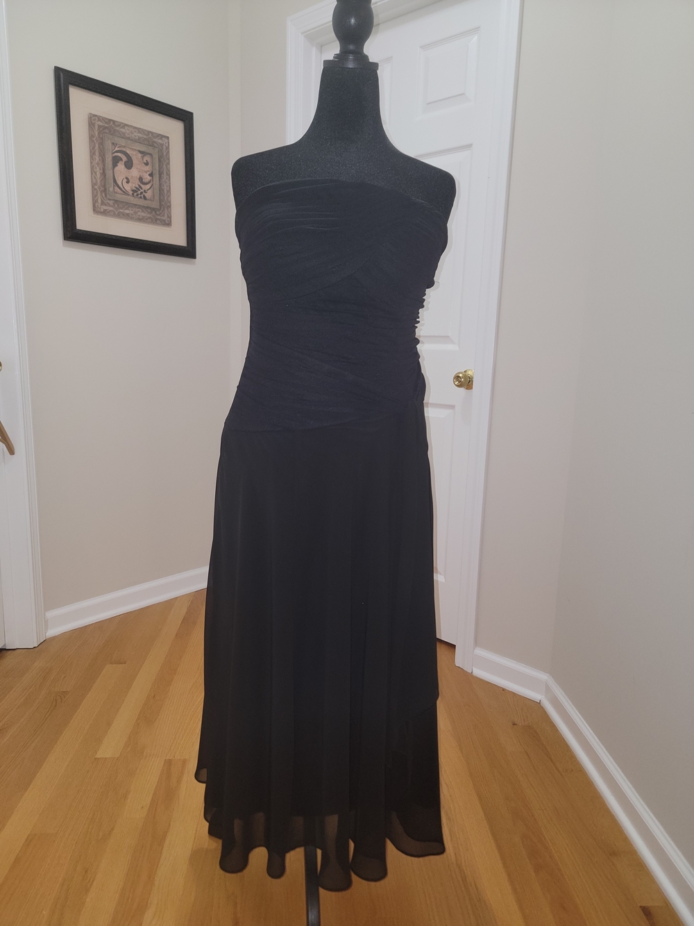 Signature by Sangria Black Strapless Chiffon Evening Dress